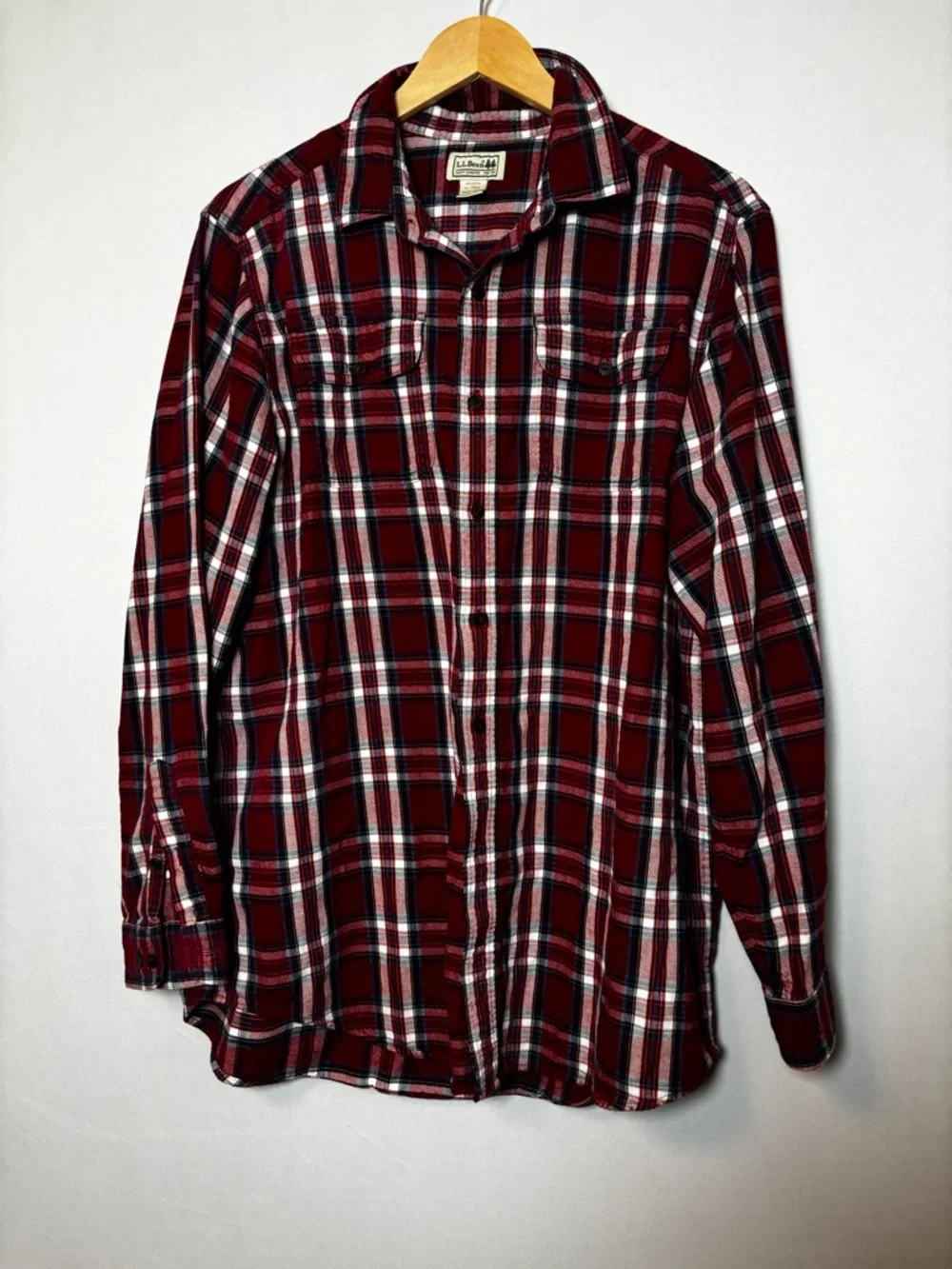 Vintage LL Bean Red Plaid Men’s Button-Up Shirt Size Large Tall